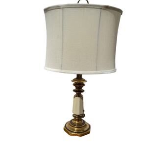 Vintage MCM Brass Table Lamp With Porcelain‎ Column Octagon Base